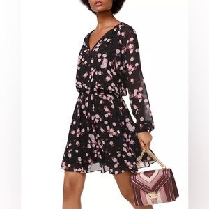Michael Kors | Rose Print Georgette Tie-Neck Dress